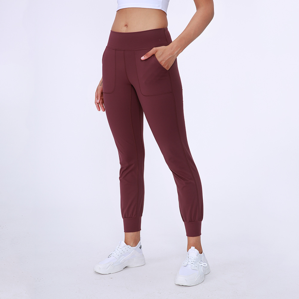 Baggy pocket yoga pants Women's lulu nude-trimmed fitness pants Corded feet casual sweatpants