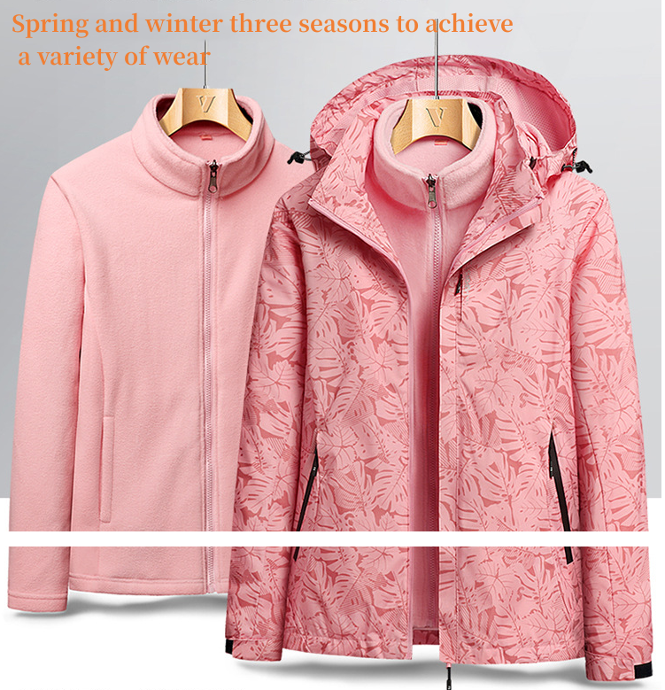 Outdoor 3-in-1 hardshell jacket for male and female couples with removable inner liner
