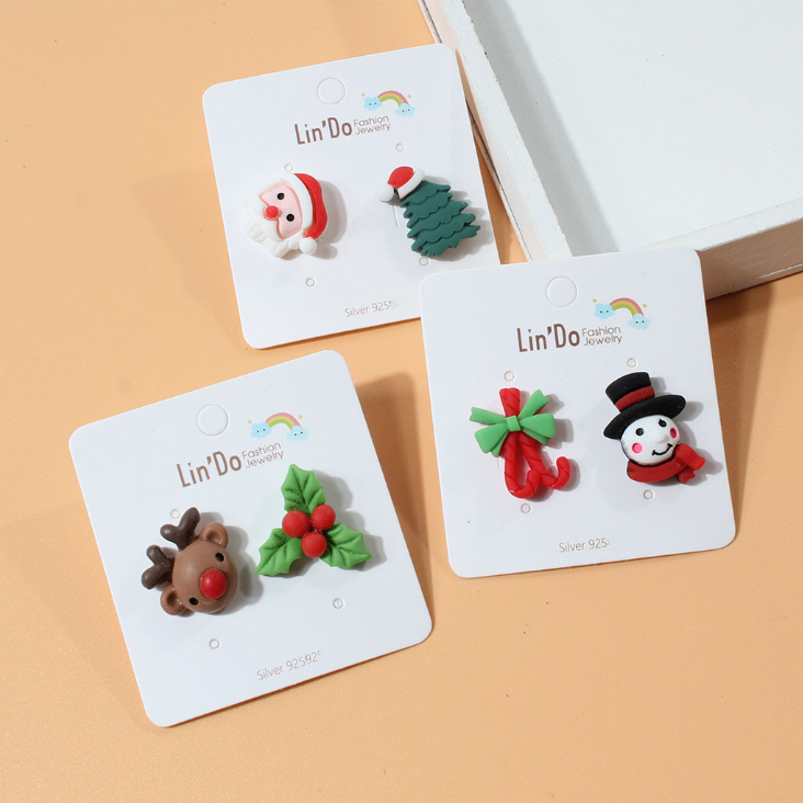 Christmas season multi silver needle earrings female fashion snowman Christmas tree earrings/Available from 2 pieces