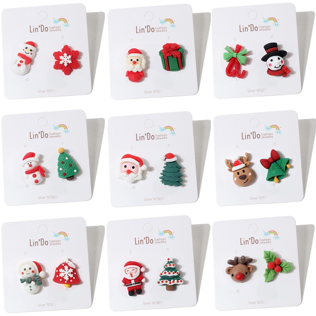 Christmas season multi silver needle earrings female fashion snowman Christmas tree earrings/Available from 2 pieces