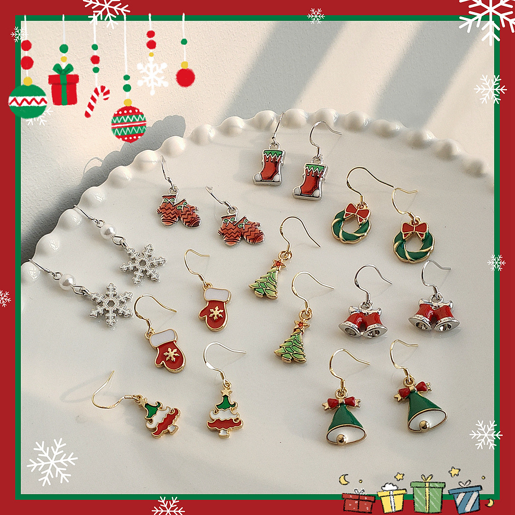 S925 Silver Needle Christmas Earrings Feminine Drop glaze festive earrings/Available from 2 pieces