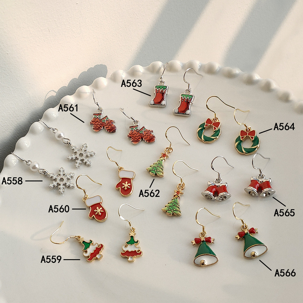 S925 Silver Needle Christmas Earrings Feminine Drop glaze festive earrings/Available from 2 pieces