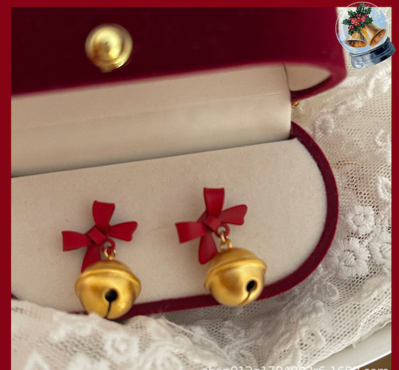Christmas gift bell red earrings bow girly heart everything with simple earrings