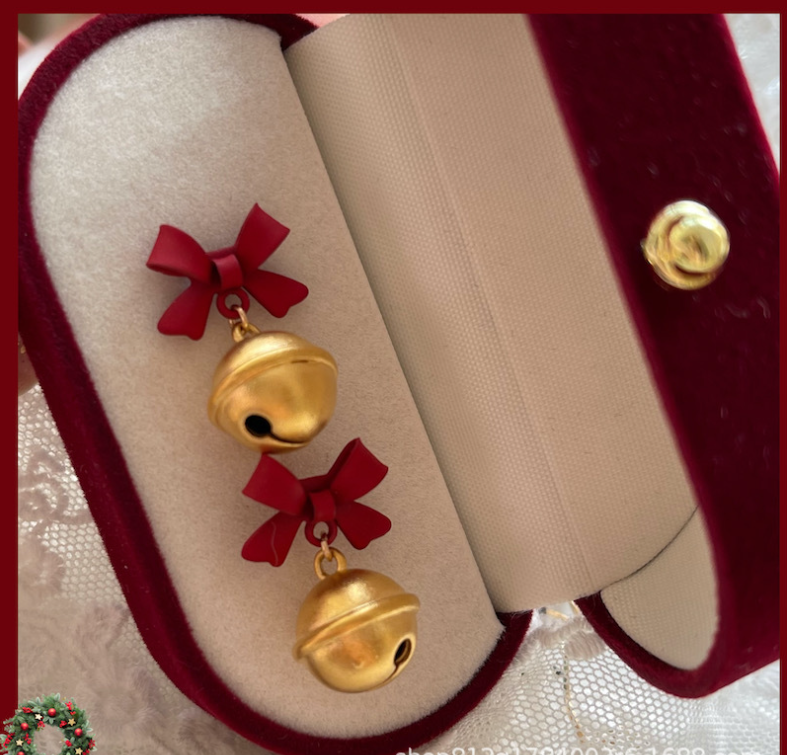 Christmas gift bell red earrings bow girly heart everything with simple earrings