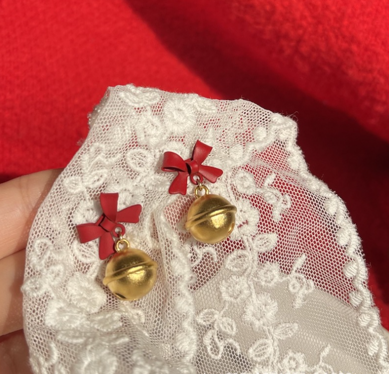 Christmas gift bell red earrings bow girly heart everything with simple earrings