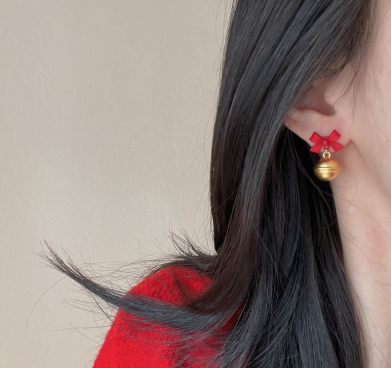 Christmas gift bell red earrings bow girly heart everything with simple earrings