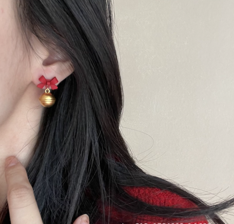 Christmas gift bell red earrings bow girly heart everything with simple earrings