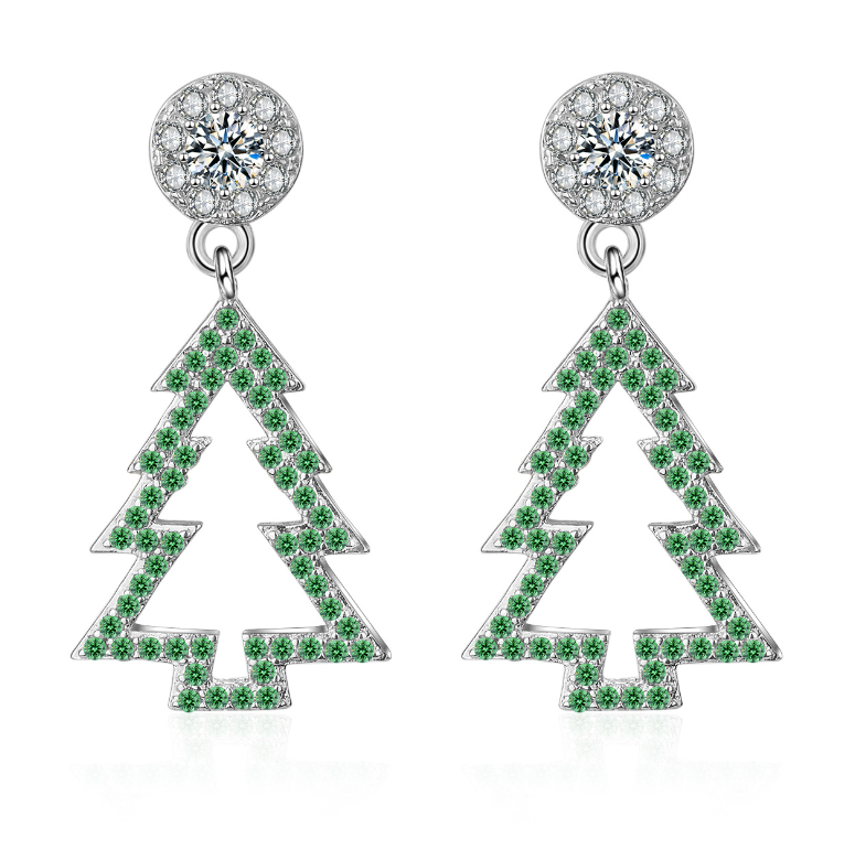 Zircon Christmas tree earrings feminine personality simple all-matching earrings super fairy earrings