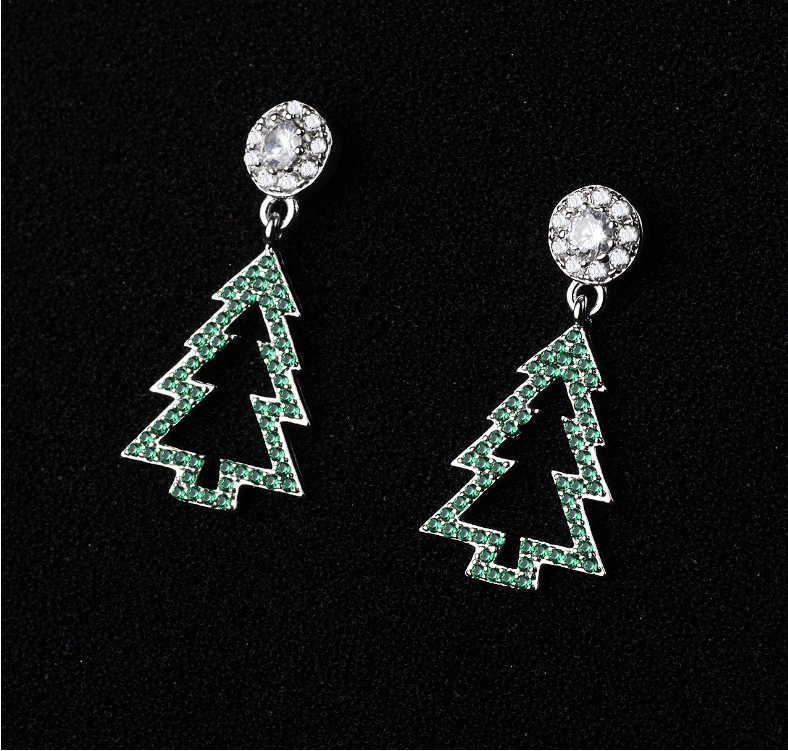 Zircon Christmas tree earrings feminine personality simple all-matching earrings super fairy earrings