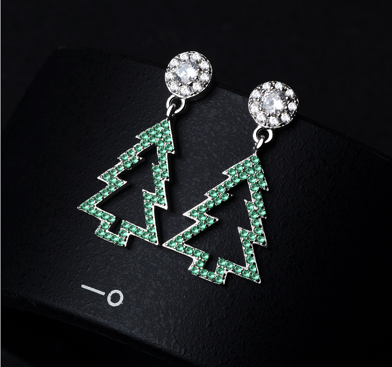 Zircon Christmas tree earrings feminine personality simple all-matching earrings super fairy earrings