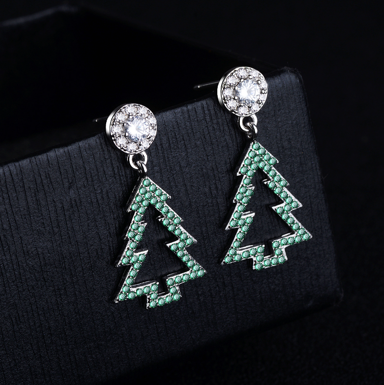 Zircon Christmas tree earrings feminine personality simple all-matching earrings super fairy earrings