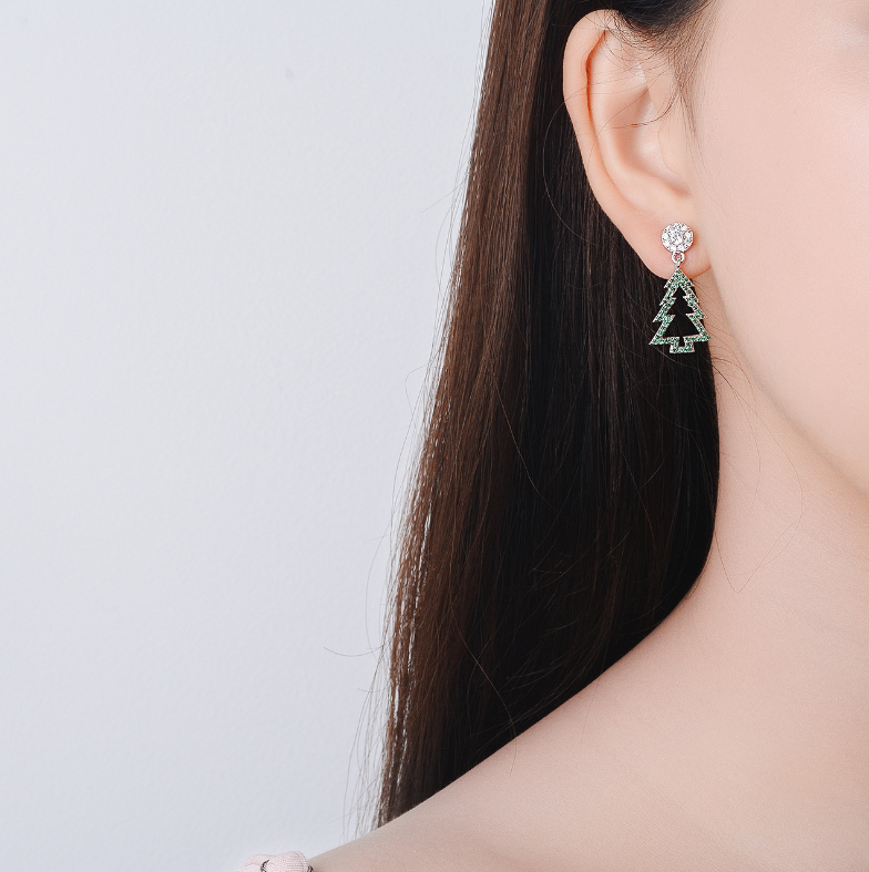 Zircon Christmas tree earrings feminine personality simple all-matching earrings super fairy earrings