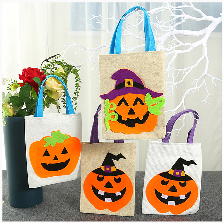 Halloween linen tote bag Candy bag Halloween pumpkin bag jewelry gift bag