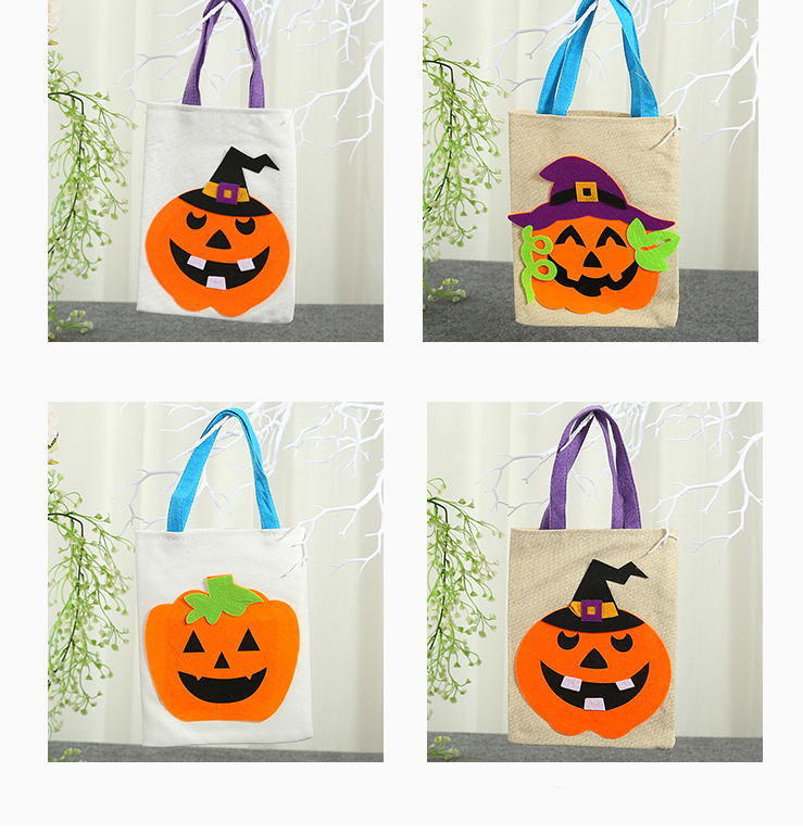 Halloween linen tote bag Candy bag Halloween pumpkin bag jewelry gift bag