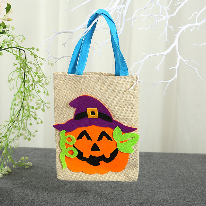 Halloween linen tote bag Candy bag Halloween pumpkin bag jewelry gift bag