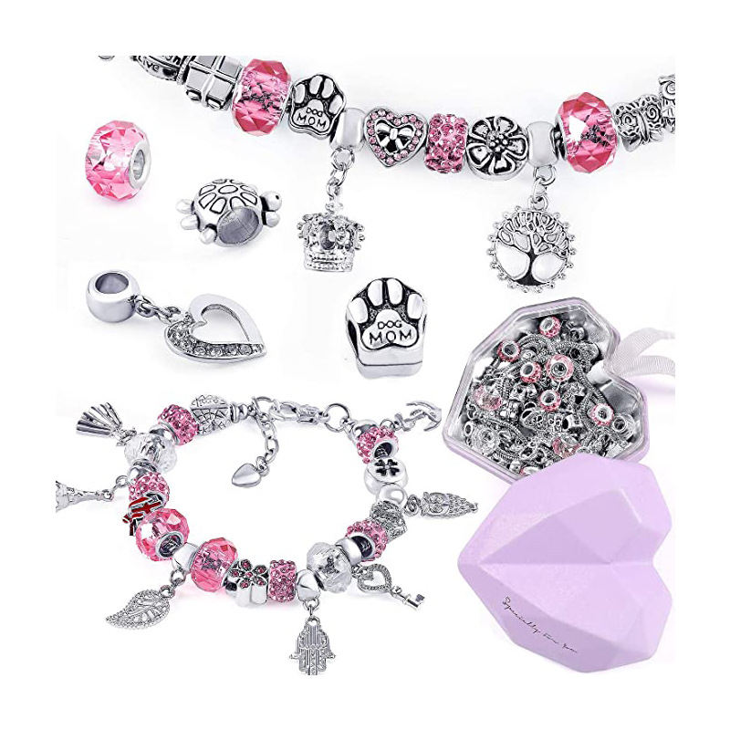 56 DIY Love Box Set - Charm Bracelet Making Kit - Beaded chain - Gift for girls