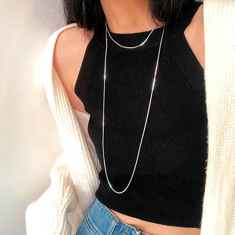 Europe and the United States niche -S925 sterling silver super long snake bone chain necklace - sweater chain