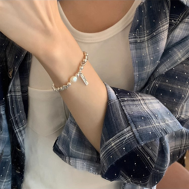 S925 Sterling silver irregular Silver Bean Pearl Bracelet - women's fashion light luxury - elastic hand bracelet