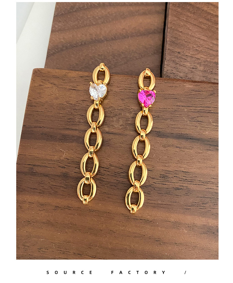 Fashion Interlocking Chain Eardrop -Love Heart Zircon Earrings- Plated Gold Chain- Long Earrings Jewelry For Women