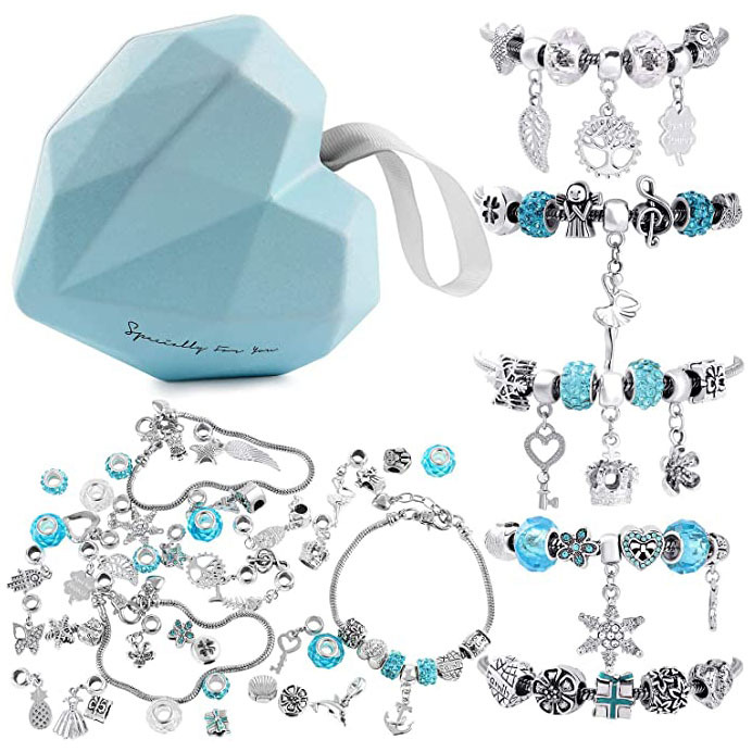 56 DIY Love Box Set - Charm Bracelet Making Kit - Beaded chain - Gift for girls