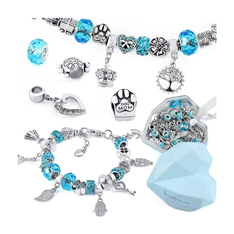 56 DIY Love Box Set - Charm Bracelet Making Kit - Beaded chain - Gift for girls
