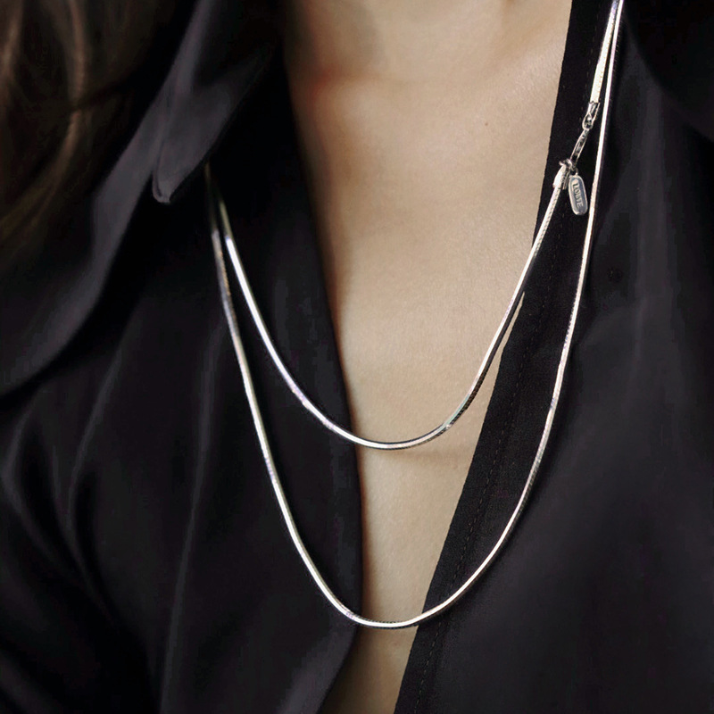 Europe and the United States niche -S925 sterling silver super long snake bone chain necklace - sweater chain