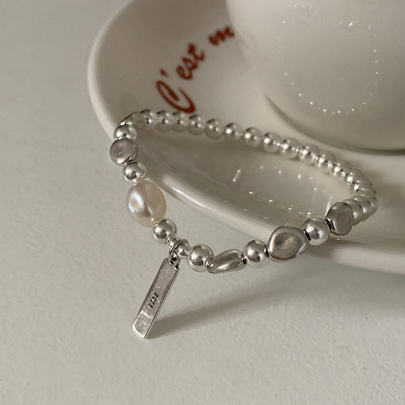 S925 Sterling silver irregular Silver Bean Pearl Bracelet - women's fashion light luxury - elastic hand bracelet