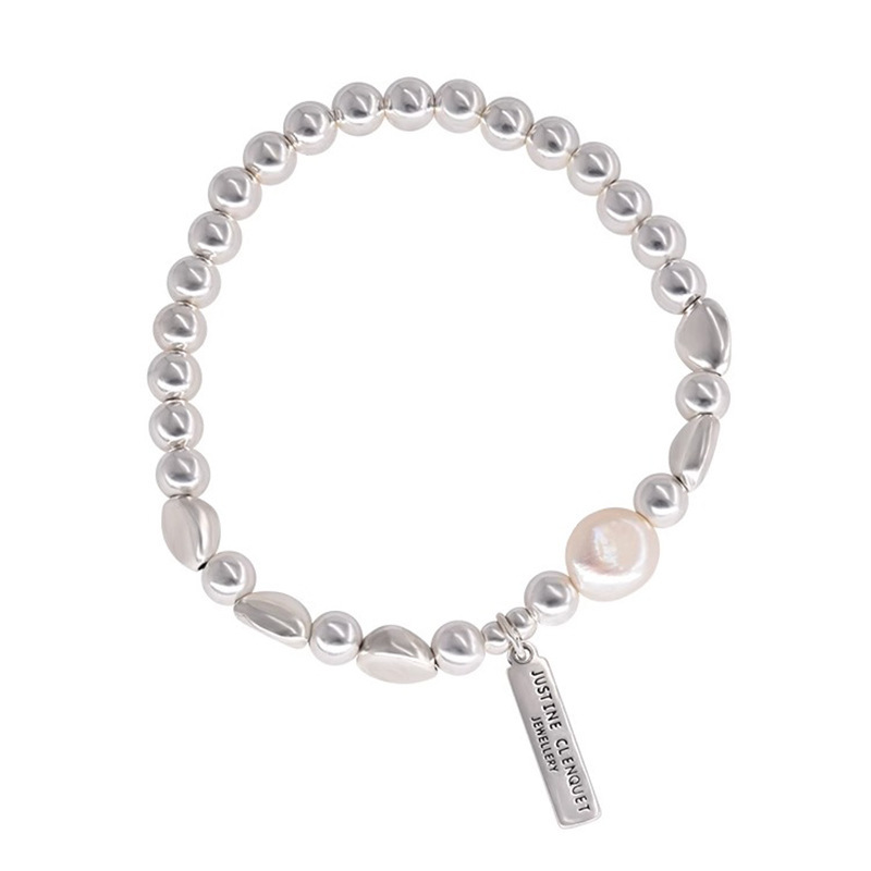S925 Sterling silver irregular Silver Bean Pearl Bracelet - women's fashion light luxury - elastic hand bracelet
