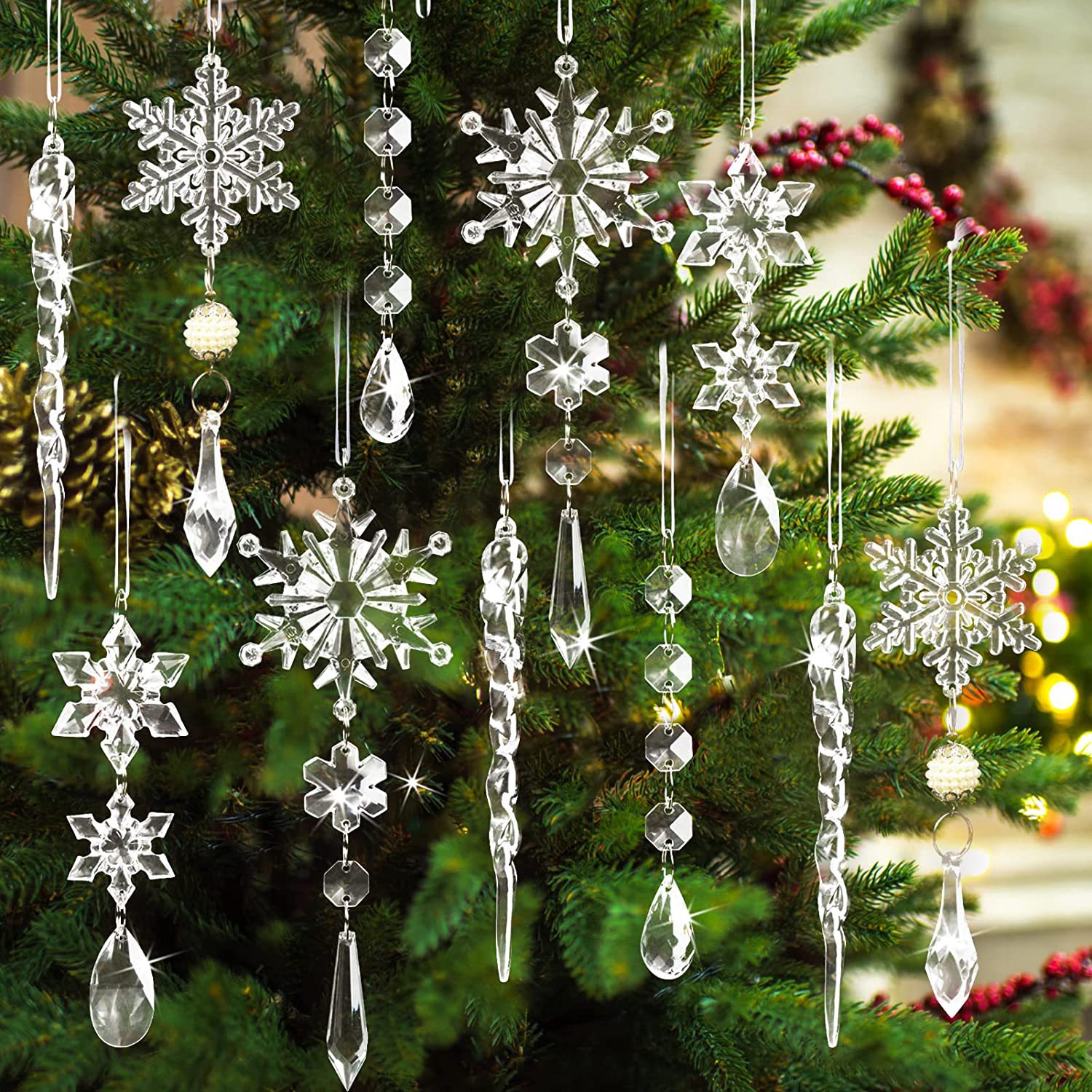 Christmas Decorations - Christmas Ice Bar - Transparent Snow Ice Edge - Acrylic fake ice pick 2pes