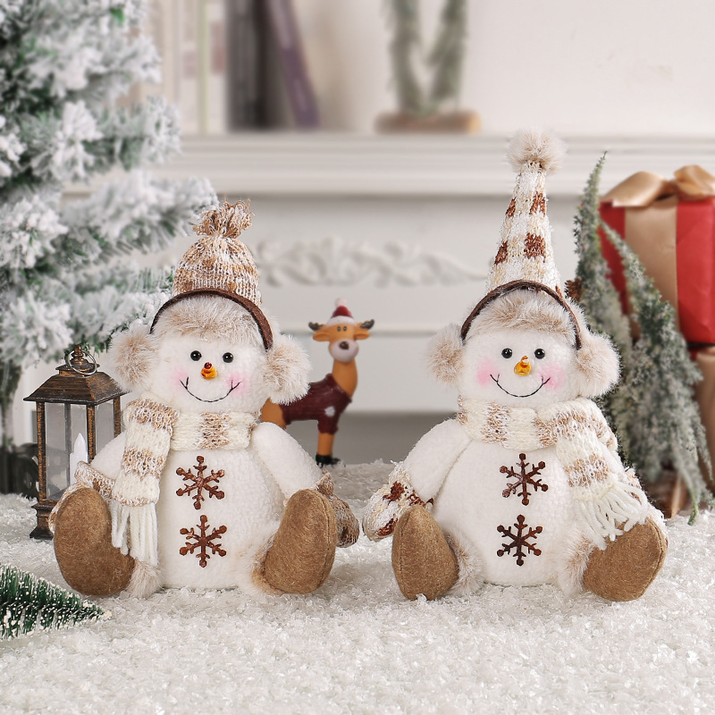 Christmas Snowman figure - Warm brown knit doll - living room sofa home decoration