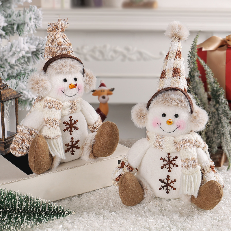 Christmas Snowman figure - Warm brown knit doll - living room sofa home decoration