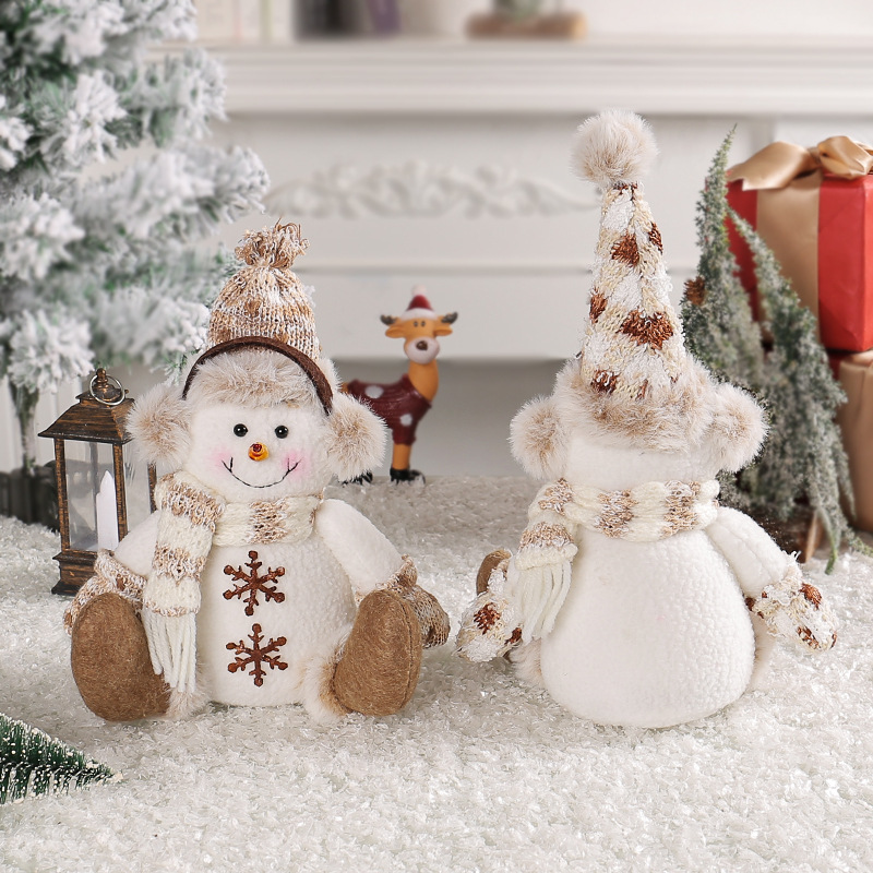 Christmas Snowman figure - Warm brown knit doll - living room sofa home decoration