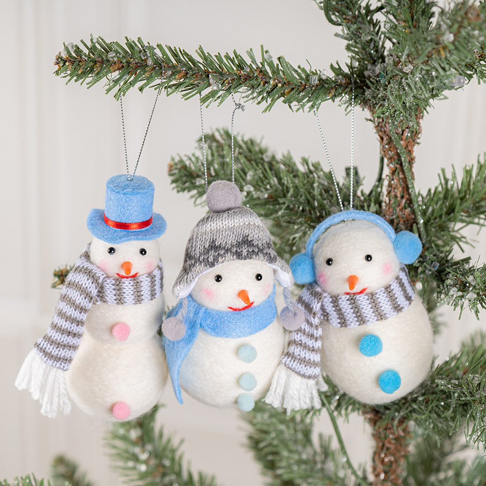 Christmas Gift - Felted Snowman doll - Small gift - Christmas Tree decoration pendant-three sets