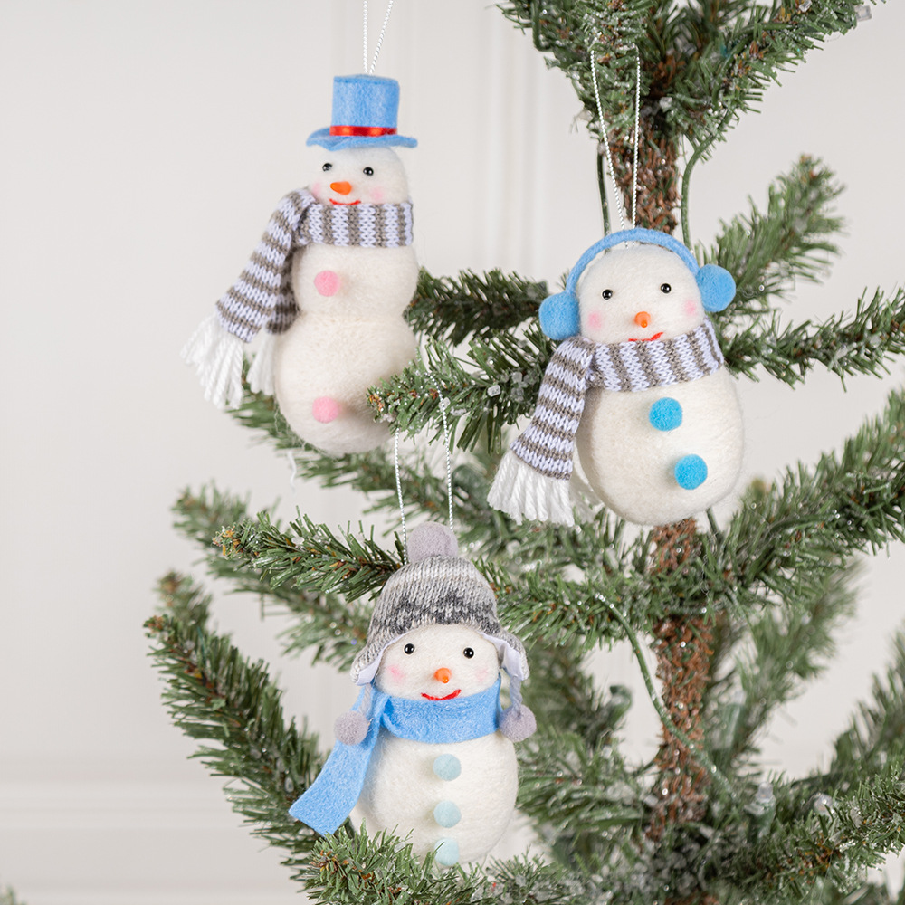 Christmas Gift - Felted Snowman doll - Small gift - Christmas Tree decoration pendant-three sets