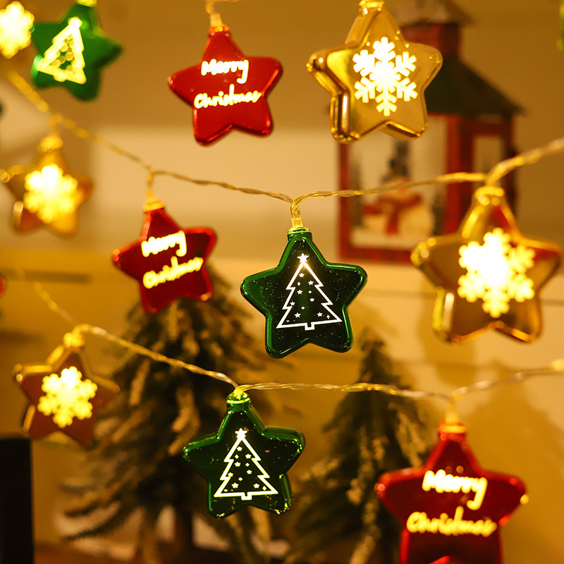 LED Christmas ball light string - Electroplated star pendant - Christmas Tree decoration atmosphere light string 