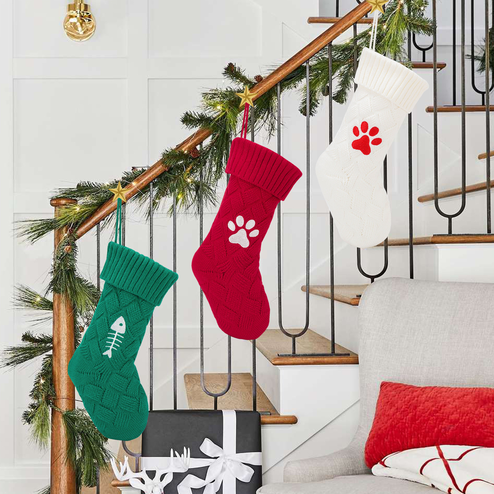 Christmas Socks - New Dog and Cat Christmas knit socks - Christmas Gift Gift Bag - Home Decor