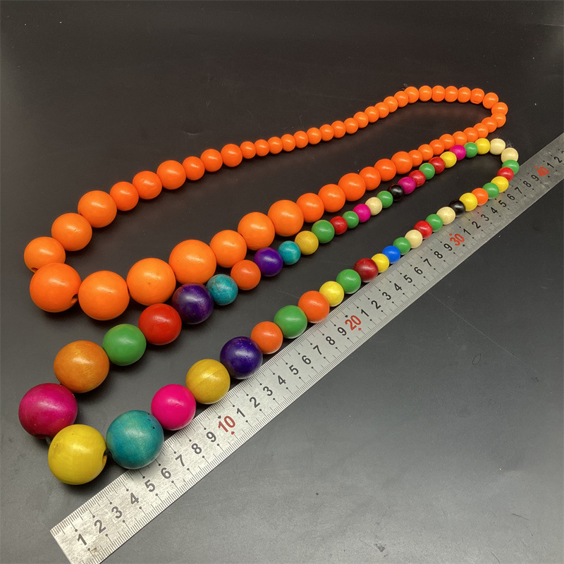 Long wooden bead necklace - Bohemian Ethnic style - Vintage beaded collar