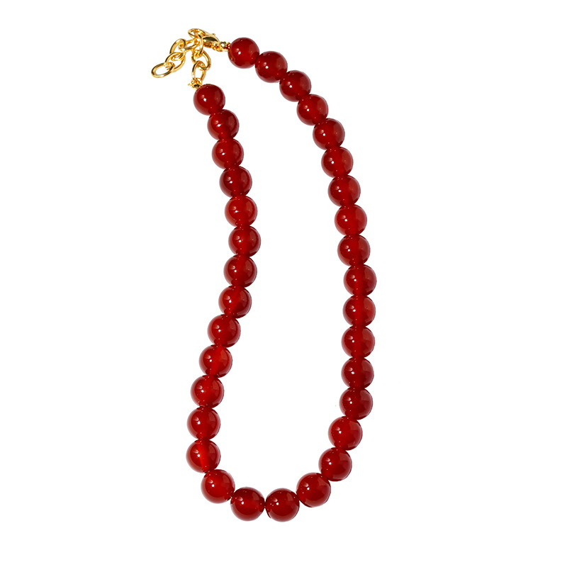 Fashion vintage - Red agate round bead necklace - Personality fashion - Trend - Niche beaded necklace