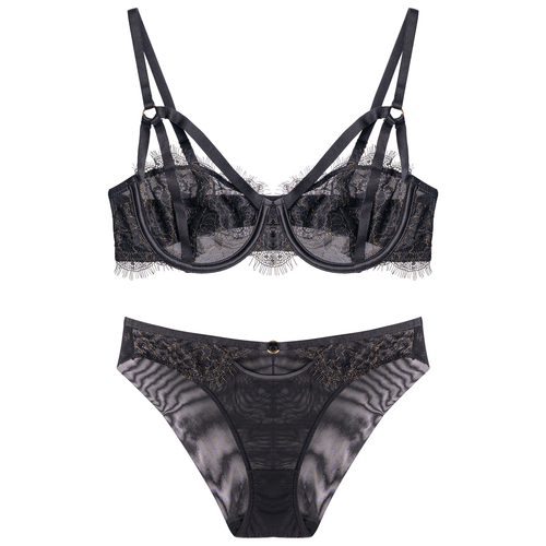 d Sexy Lace Unlined Bra Panty Set Strappy See Through Lingerie Hollow Out Ultra Thin Underwear Sets