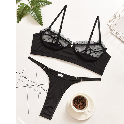 Ruffle Lace Lingerie Sexy Women's Underwear Transparent Bra Party Sets Lace Black Lingerie Bra Underwear Set