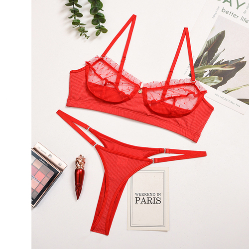 Ruffle Lace Lingerie Sexy Women's Underwear Transparent Bra Party Sets Lace Black Lingerie Bra Underwear Set