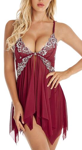 Dropshiping Lingerie for Women Front Closure Babydoll Lace Chemise V Neck Mesh Sexy Babydoll Satin Femme Women Lingerie