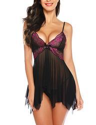 Dropshiping Lingerie for Women Front Closure Babydoll Lace Chemise V Neck Mesh Sexy Babydoll Satin Femme Women Lingerie