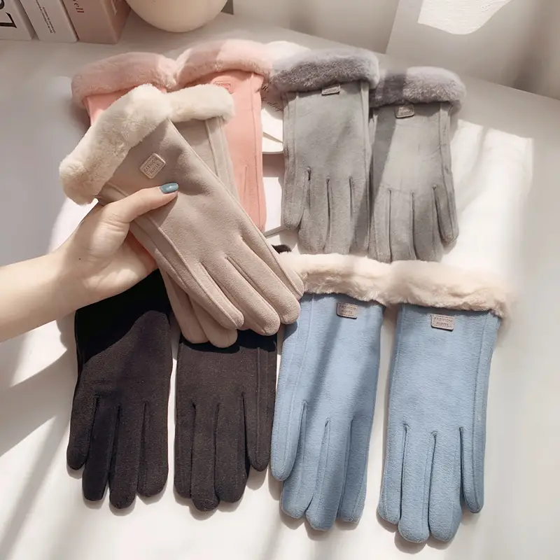 Women's Stylish Suede Biker Gloves，Fleece Lined for Maximum Warmth
