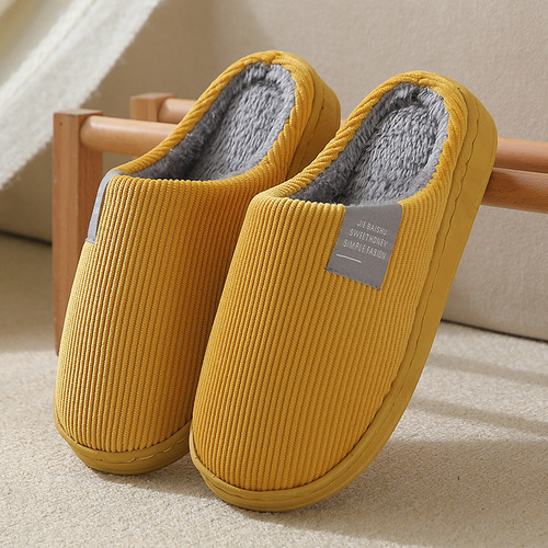 Classic Solid Cotton Slippers Autumn Winter Fluffy Home Slippers Indoor Sandals Women Men Slides With Rubber Sole