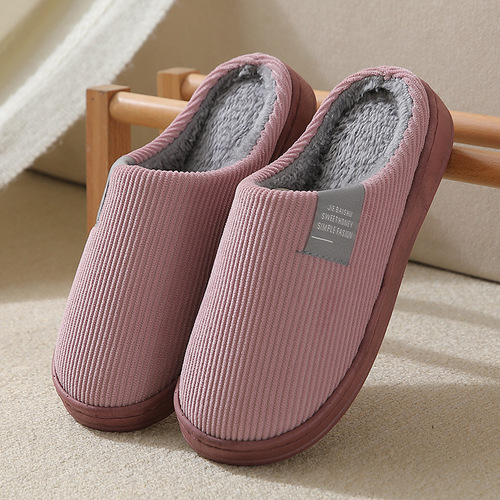 Classic Solid Cotton Slippers Autumn Winter Fluffy Home Slippers Indoor Sandals Women Men Slides With Rubber Sole