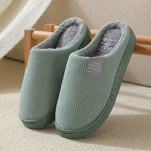Classic Solid Cotton Slippers Autumn Winter Fluffy Home Slippers Indoor Sandals Women Men Slides With Rubber Sole