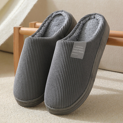 Classic Solid Cotton Slippers Autumn Winter Fluffy Home Slippers Indoor Sandals Women Men Slides With Rubber Sole