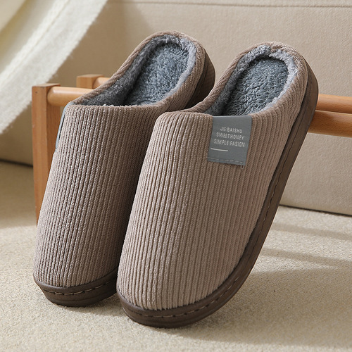 Classic Solid Cotton Slippers Autumn Winter Fluffy Home Slippers Indoor Sandals Women Men Slides With Rubber Sole