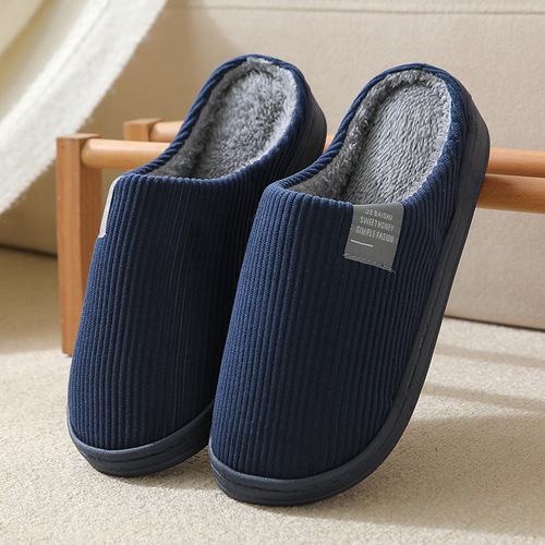 Classic Solid Cotton Slippers Autumn Winter Fluffy Home Slippers Indoor Sandals Women Men Slides With Rubber Sole